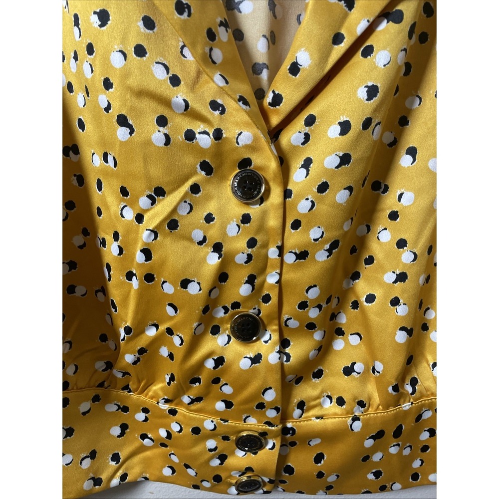Marc New York Cropped Blouse Jacket Women Medium Satin Yellow Dot Button Up - Picture 2 of 12